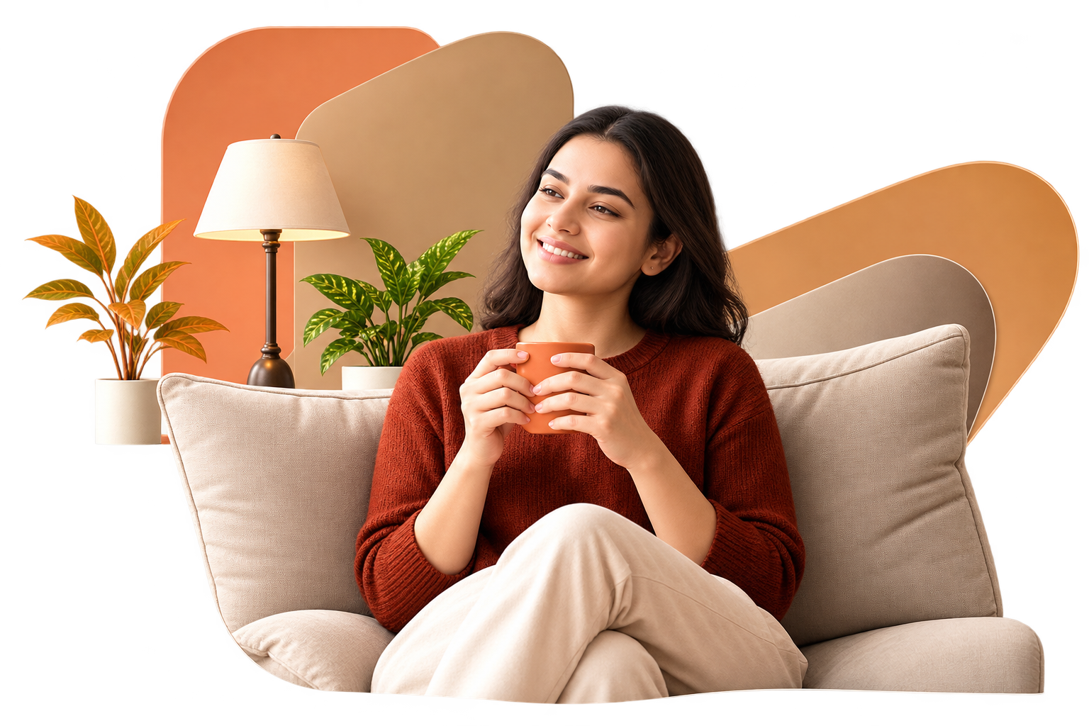 Cozy woman relaxing in living room